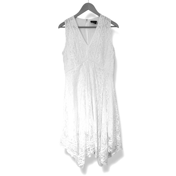 Just Taylor White Lace Handkerchief Hem Midi Dress Size 12 Wedding Bride Mother‎ - Picture 2 of 7